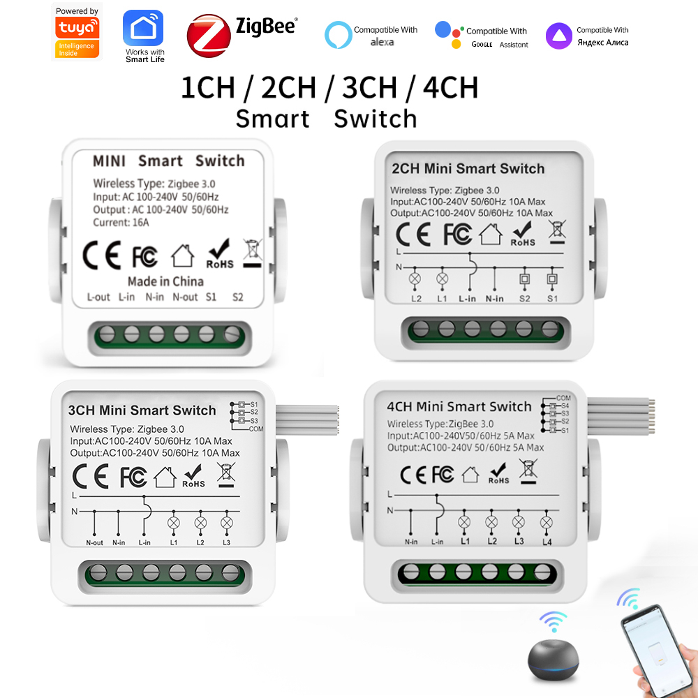 Tuya 4 Channel - Tuya Zigbee 3.0 Smart-Schalter 1/2/3/4-Wege Mini