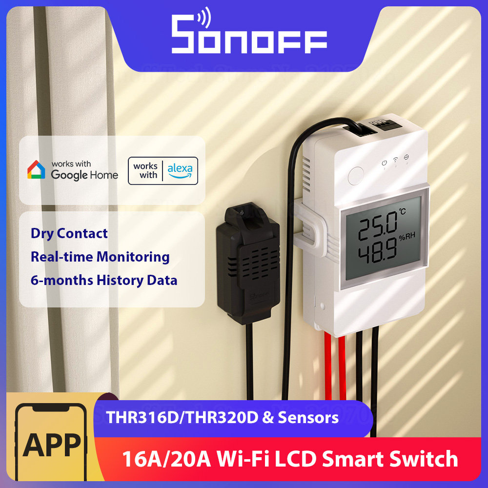 Sonoff Mini R4 - SONOFF THR316D/THR320D Temperatur-Feuchtigkeits-Smart-Switch, 16 A/20 A,
